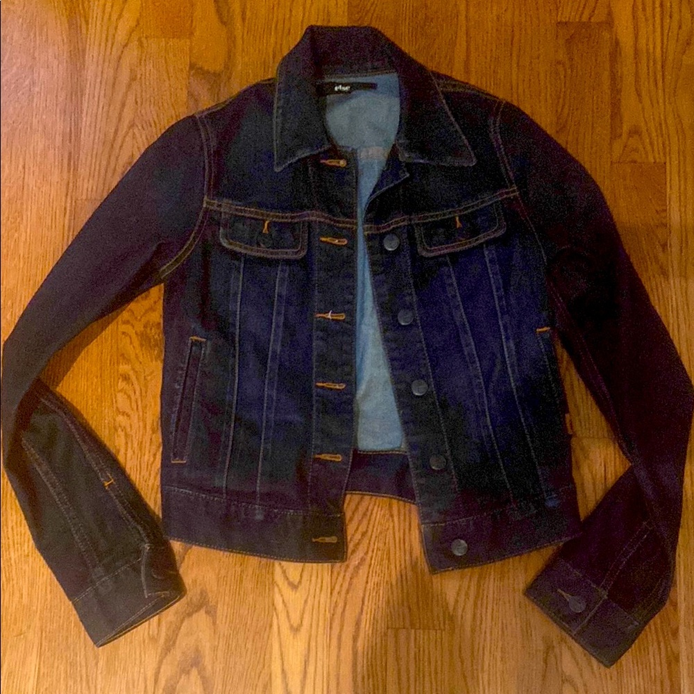 else Dark Blue Jean Jacket Cropped Style with Contrast Stitching